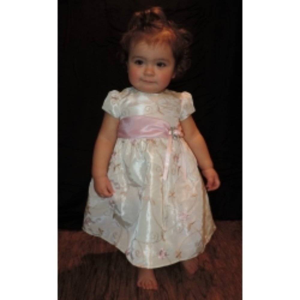 NWT La Princess Cream Embroidery Dress with Pink Ribbon and Rose
